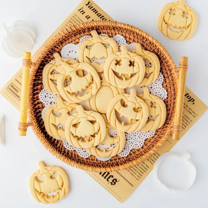 9pcs/set Halloween Pumpkin Head Biscuit Mold Funny Pumpkin Expression Cookie Cutter Set Fondant Sugar Craft Mold Cake Decoration