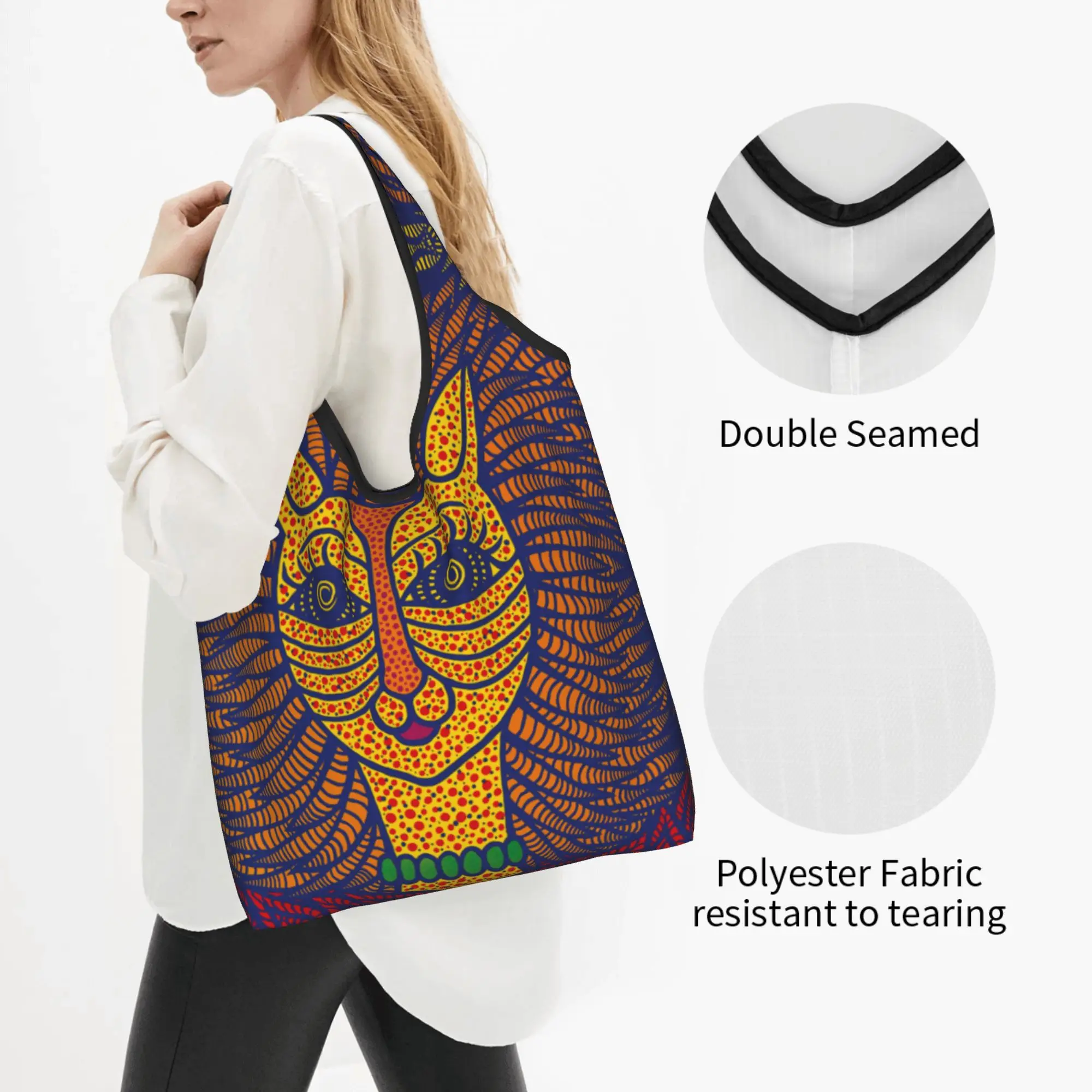 Custom Yayoi Kusama Self-Portrait Shopping Bags Women Portable Large Capacity Groceries Abstract Art Tote Shopper Bags