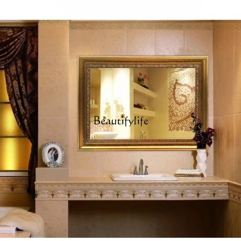 02**Modern European retro square crack bathroom, bathroom mirror waterproof and moisture-proof gold and silver foil