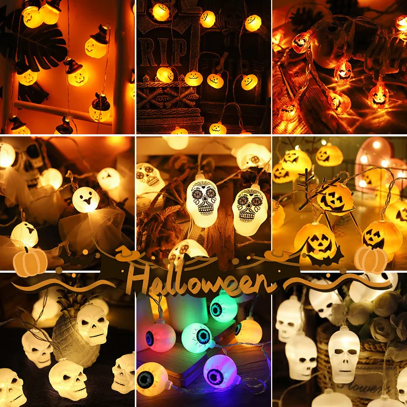 

2023 Indoor Halloween Decoration Led String Lights Room Skeleton Decor New Year Atmosphere Battery Lights Party Waterproo 114