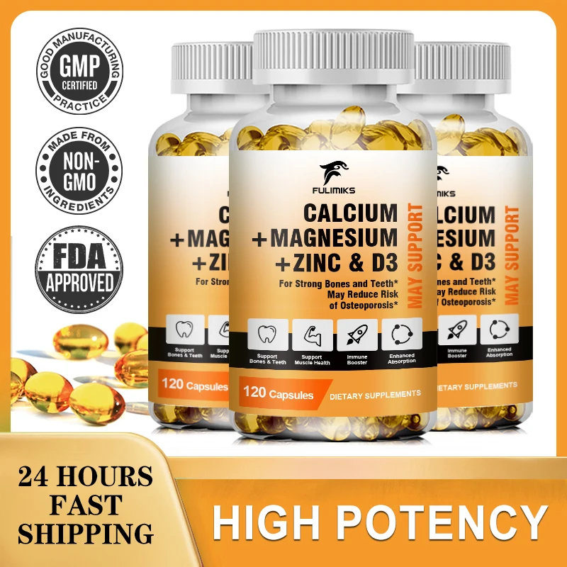 Calcium Magnesium Zinc Capsule Vitamin D3 for Strong Bones Teeth Heart Nerve Increase Immune System Function Supplement