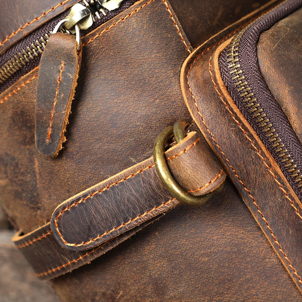 Vintage Echtleder-Rucksack, Laptop-Tasche, Crazy-Horse-Leder-Schultasche, Outdoor-Reise-Weekender-Umhängetasche – Detail 12