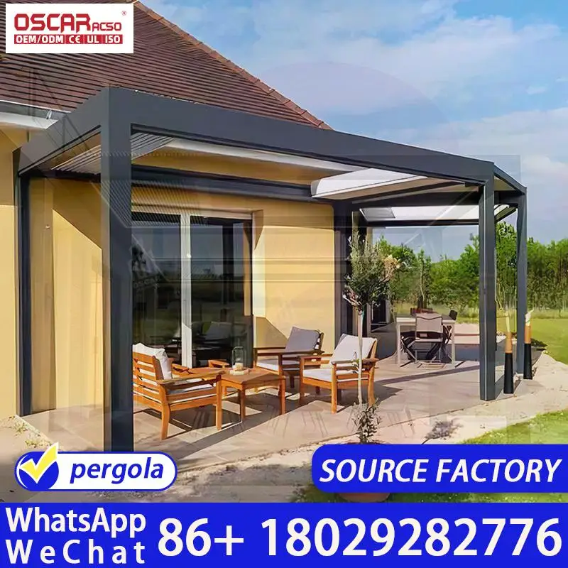 Luxury 10x20FT Aluminum Garden Pergola Patio Gazebo Adjustable Hardtop Roof Outdoor Metal Louvered Pavilion for Backyard Deck Po