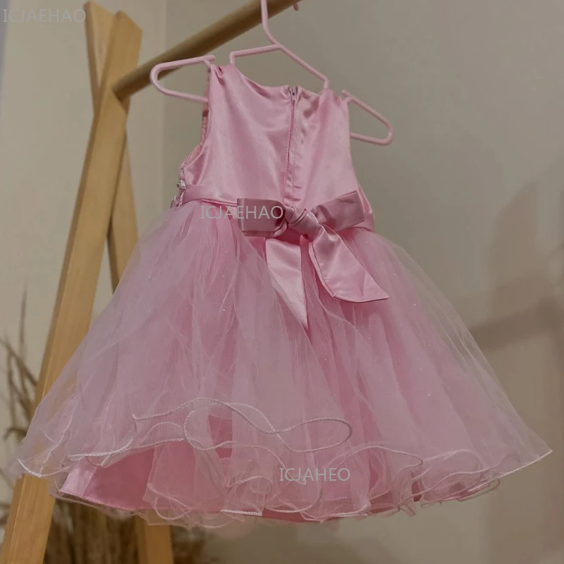 2026 Pink Baby Girl First Birthday Princess Dress Bow Gown Infant Girls Party Outfit Christening Pageant Formal Celebration