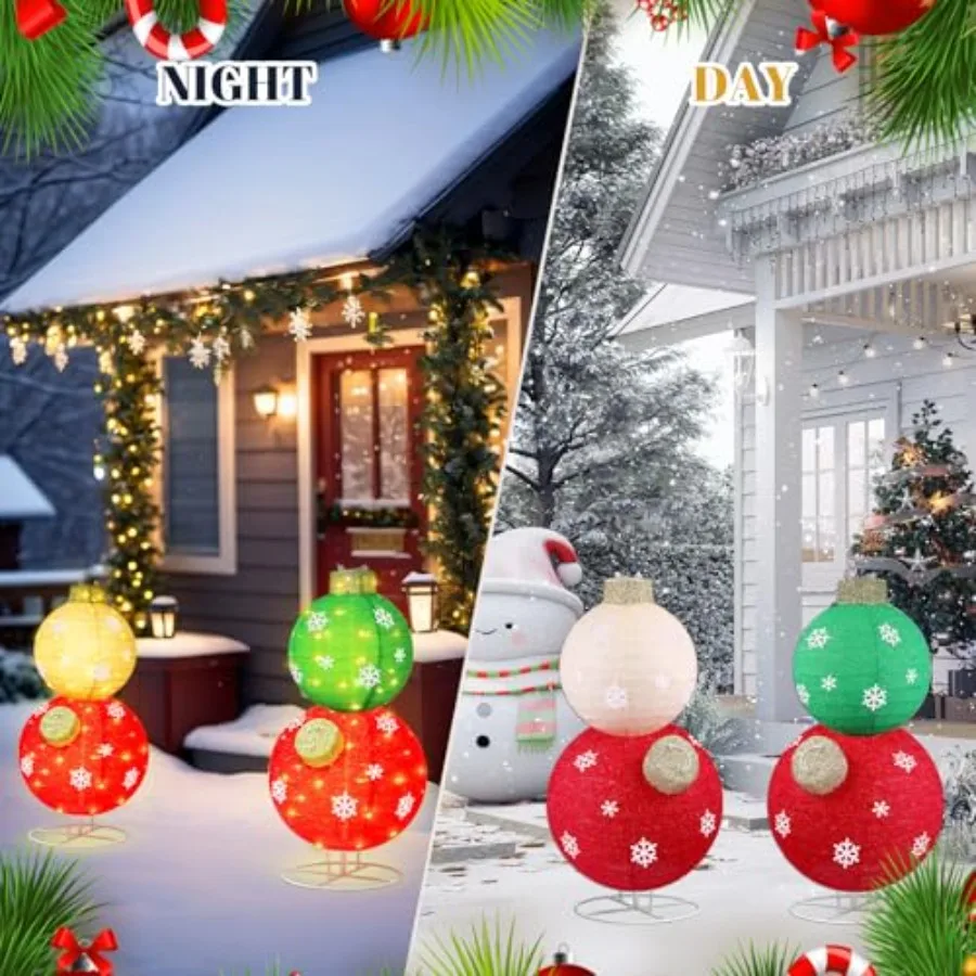 2 مجموعة كبيرة مضاءة المنبثقة تكويم زخرفة في الهواء الطلق عيد الميلاد الكرة زخرفة للزينة للطي ثلاثية الأبعاد قبل مضاءة ديسمبر