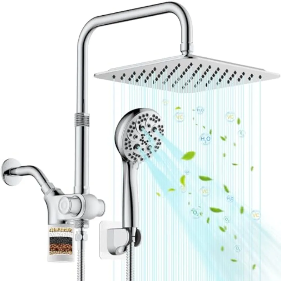 

10 inch Filtered Shower Head7 Settings High Pressure Dual Shower Heads with Handheld Spray Combo 3-Way Rain Shower Head with Fi