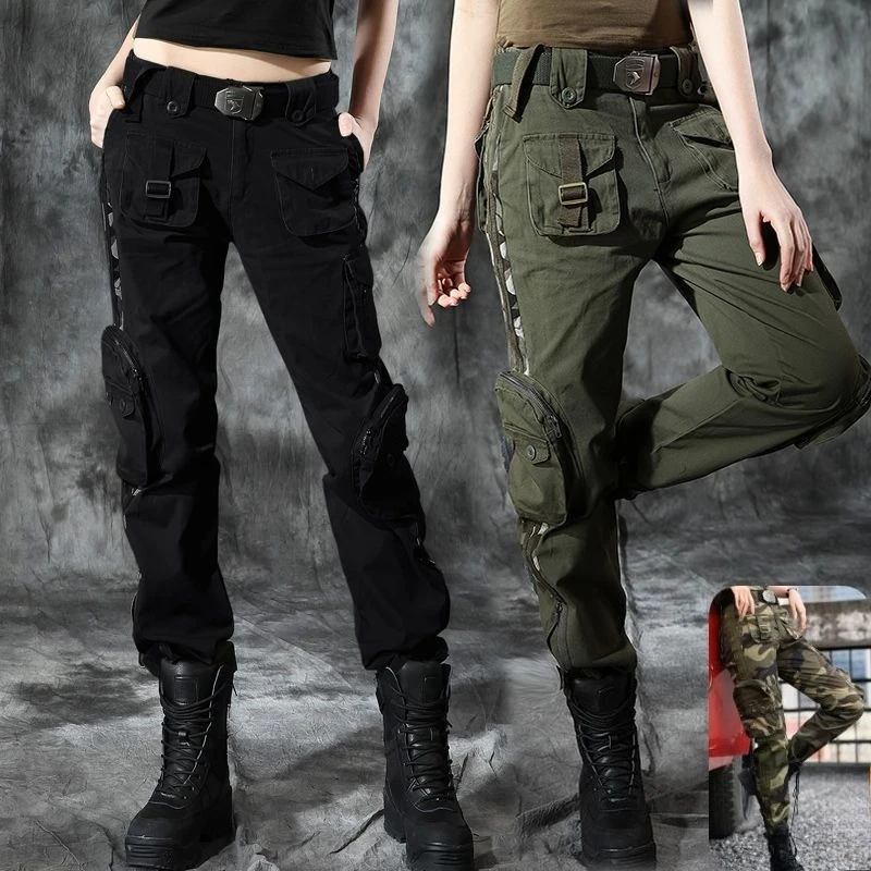 New women's slim fit motorcycle camouflage pants high waist slim fit pants street style fashion outdoor hiking