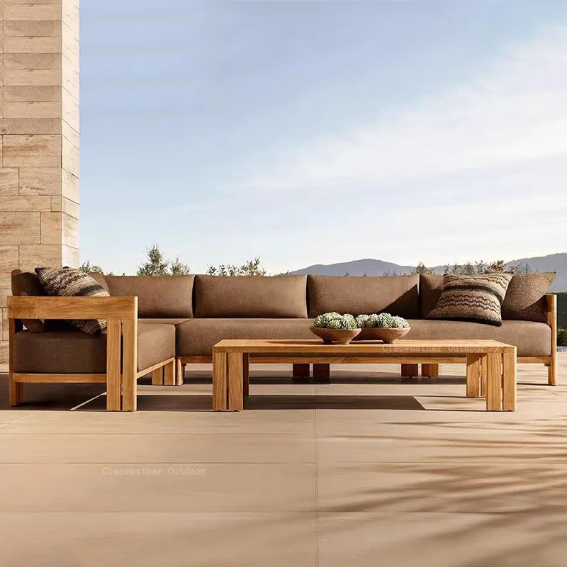 

nvModern Luxury Teak Waterproof Outdoor Sofa with Cushions Customized Color for Patio Courtyard Apartment&Hotel Living Rooms&