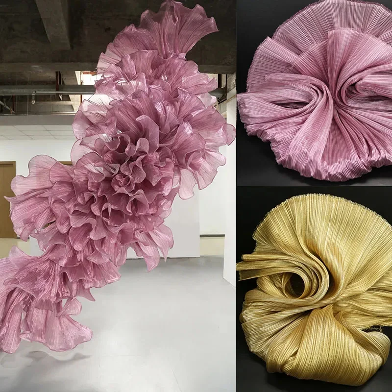 

143CM Wide Shiny Yarn Texture Pleated Fabric for Wedding Styling Stage Decoration Dress Fashion Designer DIY Material