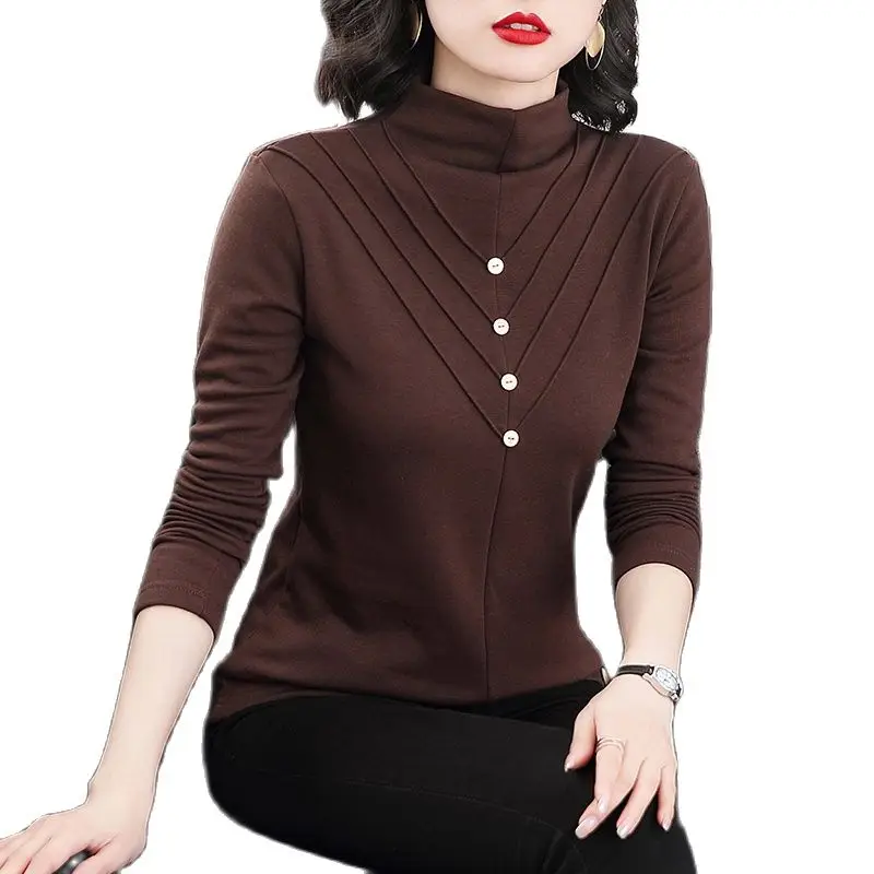 

2022 Half High Collar Bottoming Shirt Women's Top Autumn Winter New Long-sleeved Ladies Thicken Warm Within Tops Female Pullover