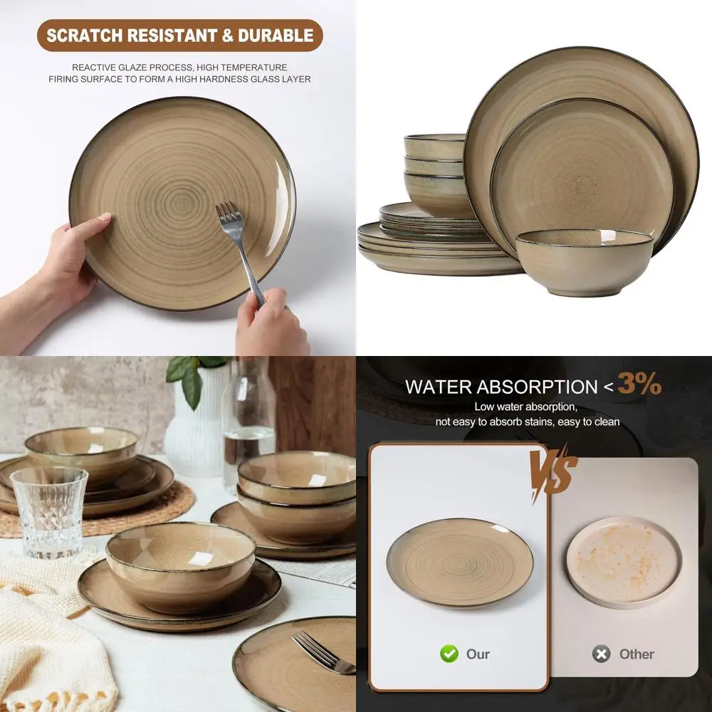 

Набор посуды из 12 предметов из реактивной глазурованной керамики с мисками для хлопьев - Современная керамическая посуда