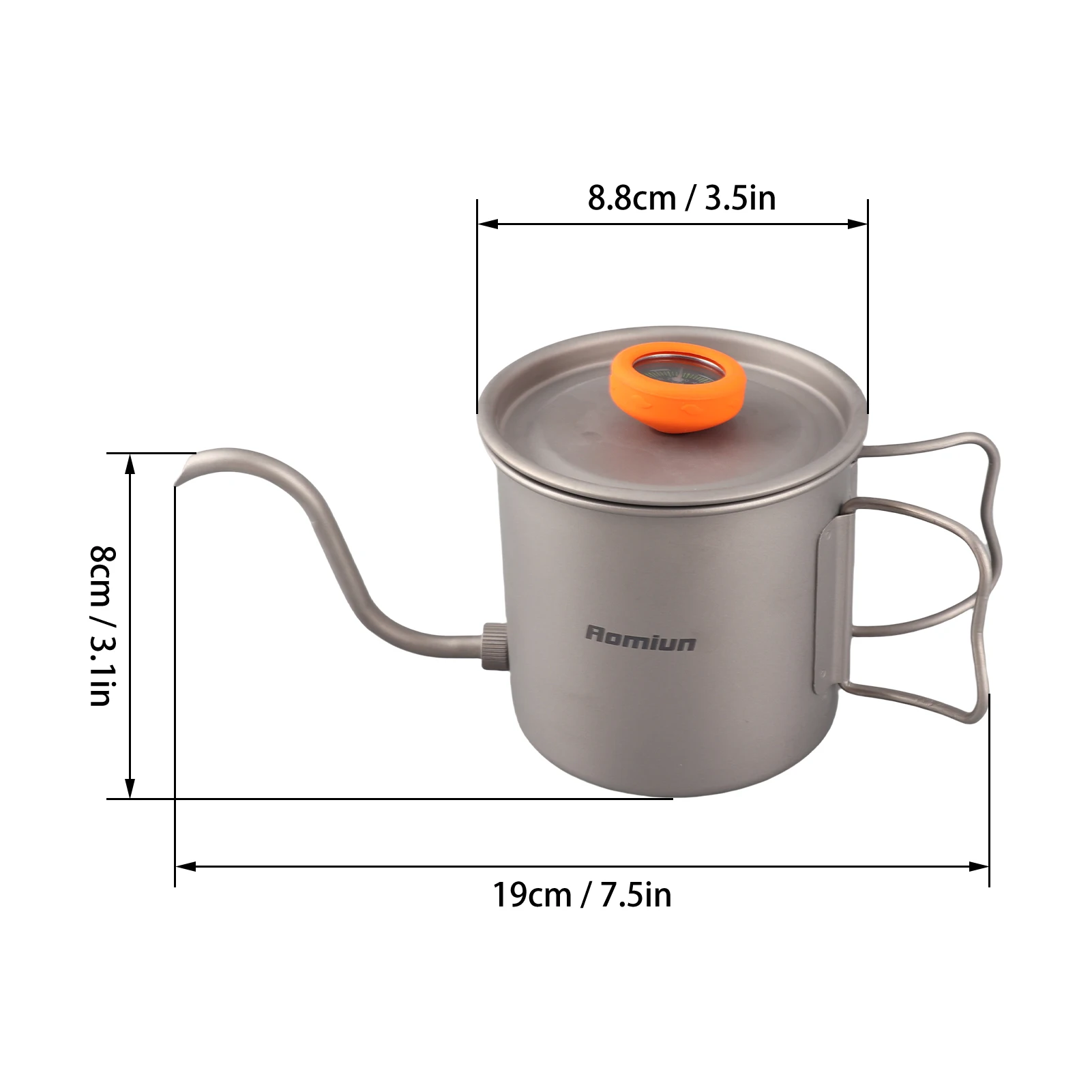 Aomiun Titanium Pour Over Kettle Outdoor Ti Pour Over Coffee Kettle 400ml Gooseneck Tea Kettle w Thermometer and Folding Handle