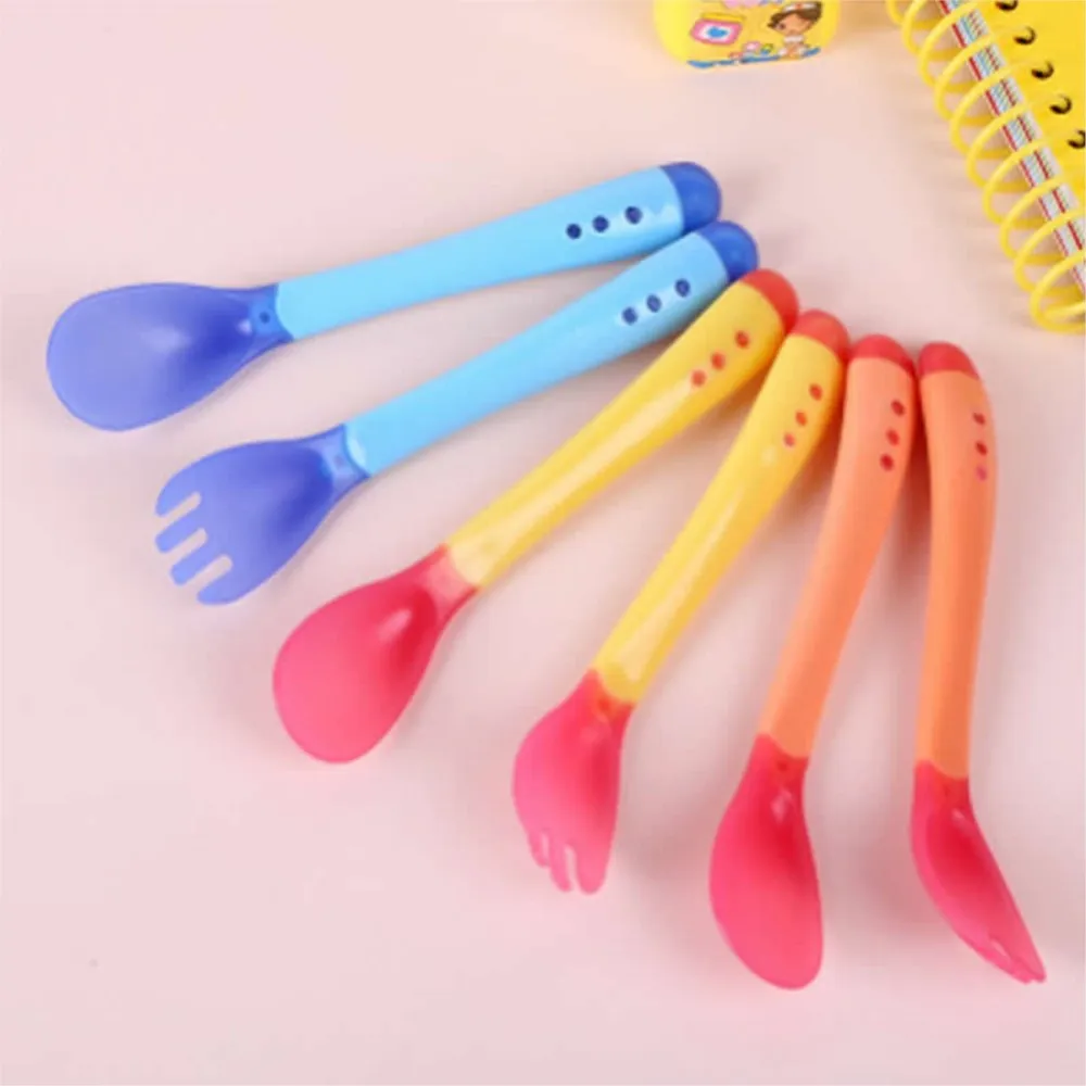 New Handy Heat Sensing Thermal Spoon Baby Kids Weaning Silicone Head Tableware Baby Soft Head Safety Temperature Spoon