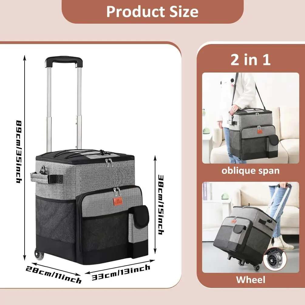 60 Can Large Soft Cooler Bag -Heat Preservation Refrigeration Bag Waterproof Collapsible All-Terrain Cart with Wheels for Beach