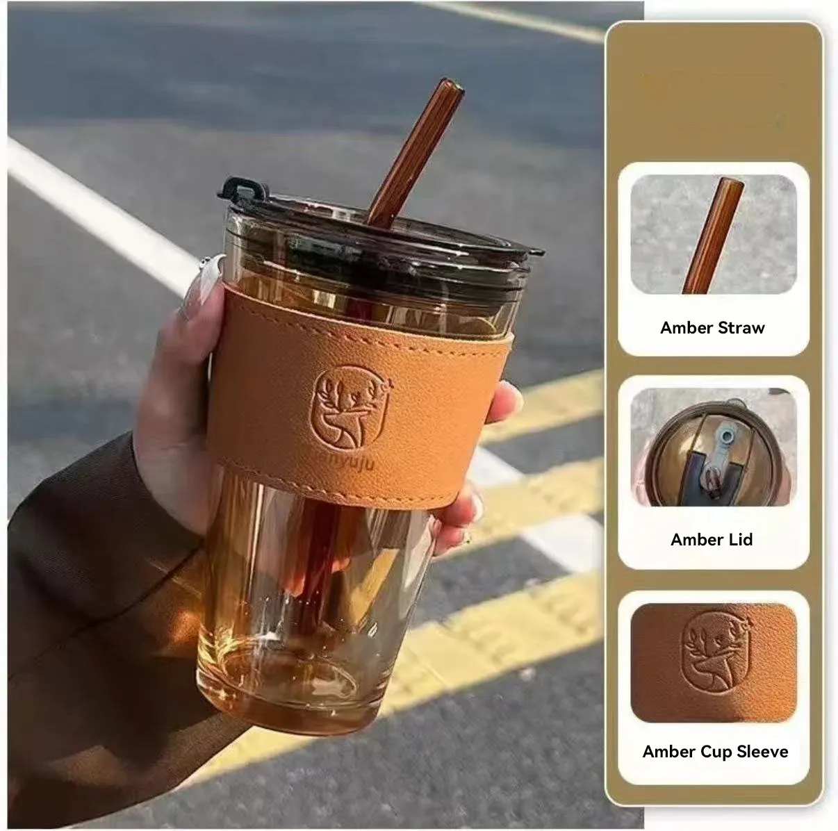 

High-value modern glass double-layer drinking cup, souvenir, bamboo gift, wide-mouth straw cup does not contain BPA, can be