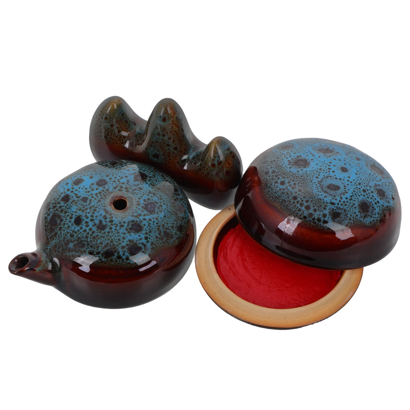 

1Set Chinese Calligraphy Four Treasures Inkstone Dropper Brush Rest Ink Pad Box Ceramic Color Changing Pen Holder Desk Set