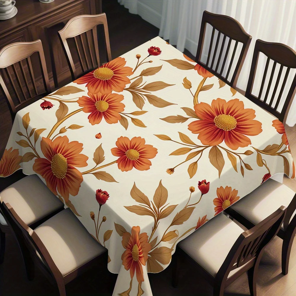 JIT1PC Orange Chrysanthemum Autumn Fragrance Blooming Pattern Square Tablecloth Suitable for Dining Partieszyc