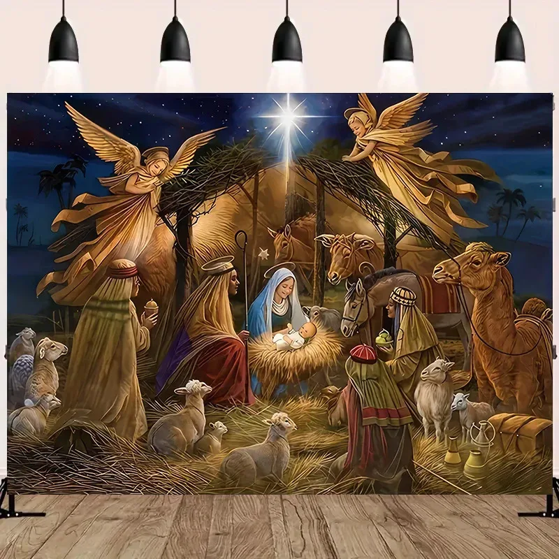 VIKAMA Religious Holy Child Scene Tapestry Room Decor Wall Hanging Bohemian Style Bedroom Living Room Wall Decor Tapestry