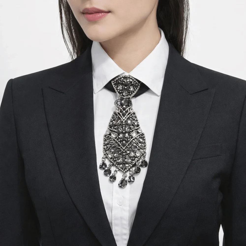 Adjustable Rhinestone Necktie Tassel Luxury Formal Business Ties Gentleman Style Suit Accessories Crystal Necktie Wedding Tie