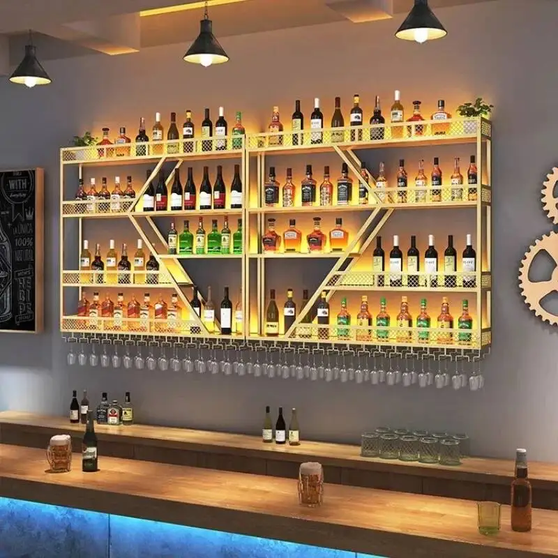 Lemari Penyimpanan Botol Minuman, Rak Mewah, Rak Dinding, Rak Mengambang Industrial, Penyimpanan Anggur, Organisasi Dapur, Furnitur Meja