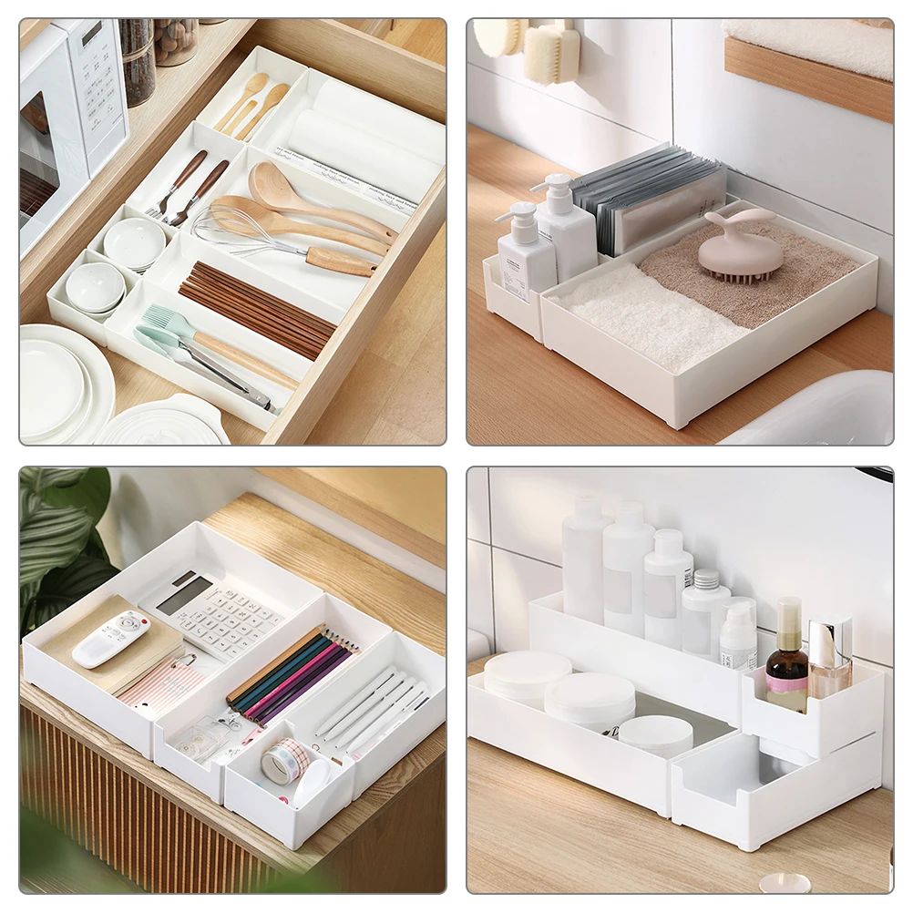 

4pcs Plastic Drawer Organizers Storage Boxes Bedroom Office Bathroom Makeup Vanity Desk Dresser Countertop Stackable Pp