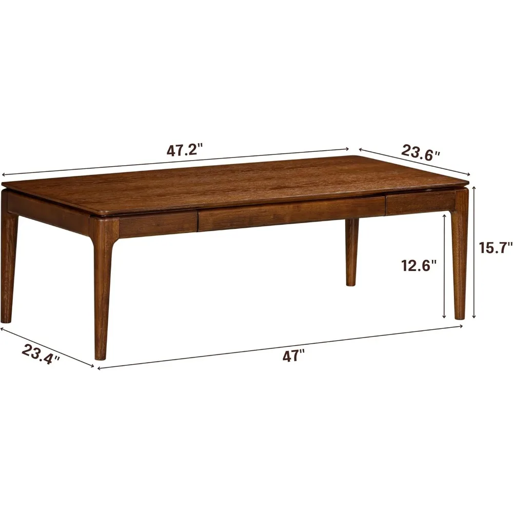 طاولة قهوة خشبية مستطيلة مع درج مخفي - مقاومة للماء والحرارة، لمسة نهائية من خشب الجوز الداكن #2