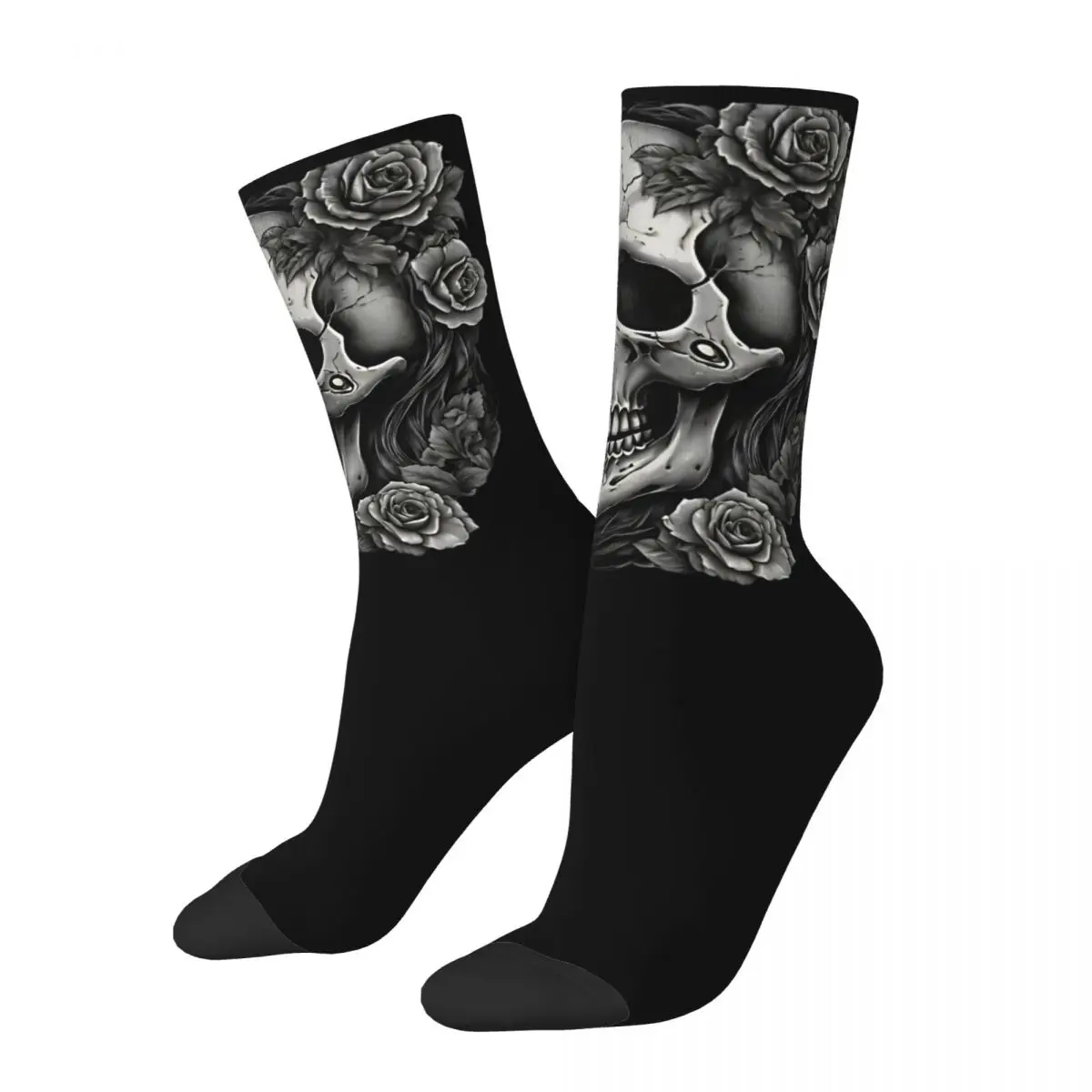 Monochrome Camouflage Skull Roses Socks Winter Stockings Gothic Men Quality Socks Graphic Skateboard Non Slip Socks