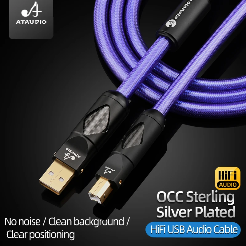 ATAUDIO Silver Plating HiFi USB Cable High Quality DAC Type A to B Audio Cable for HiFi DAC Amplifier USB Cable