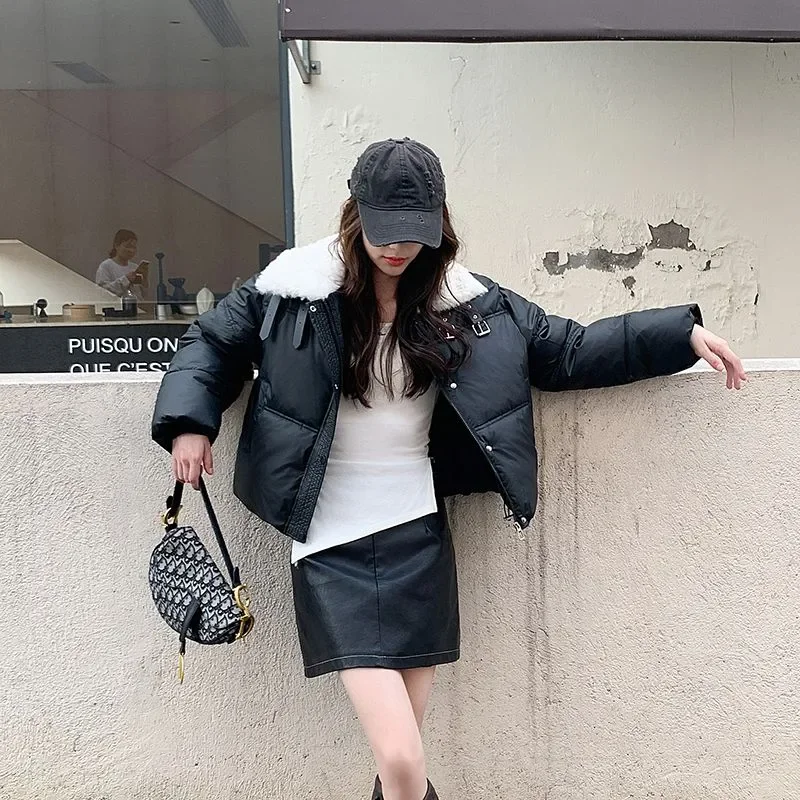 Solid Color Cotton-Padded Jacket Women\'s Short New Explosions Winter 2024 Thick Cotton-Padded Jacket Bread Warm Temperament Coat
