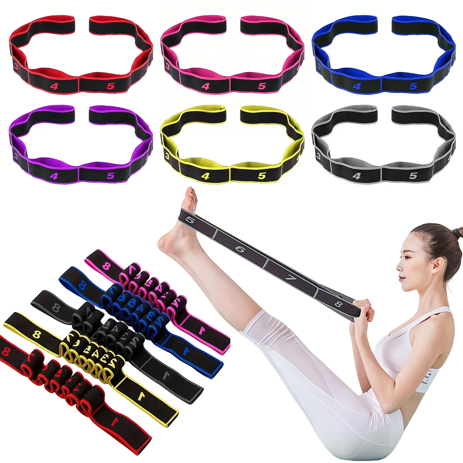 Yoga Exercise Pull Strap With Number Elastic Latin Dance Band Multi-Purpose Pilates Fitness Resistance Band for Correct Posture