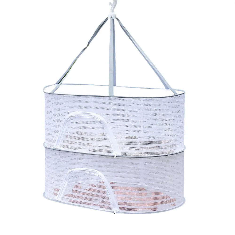 Portable Two Layer Hanging Drying Rack Zipper Closure Breathable Mesh Mesh Drying Basket Food Mesh Dryer For Fruits