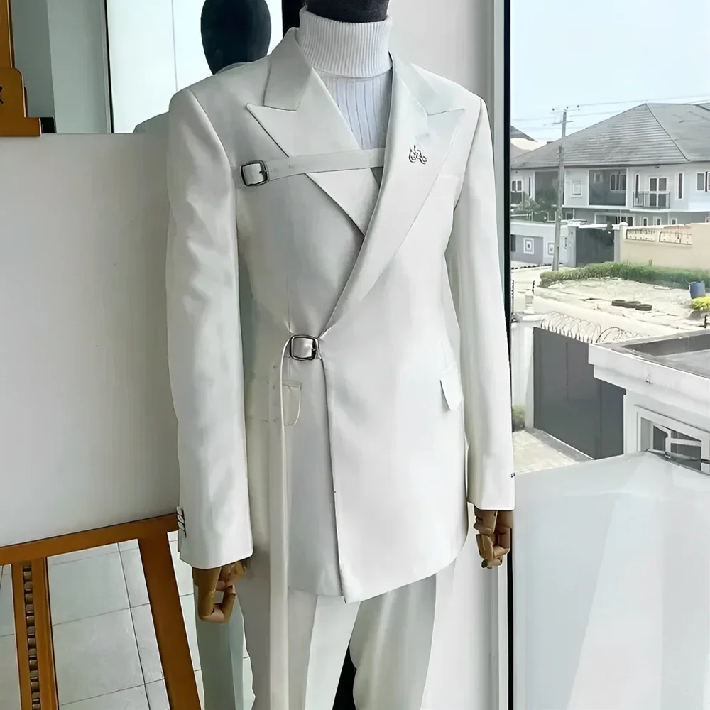 2024 Nieuwe Heren Bruiloft Smoking Blazer Elegant Herenpak 2 Stuk Jasje Broek Wit Pak Formele Feestjurk Voor Heren