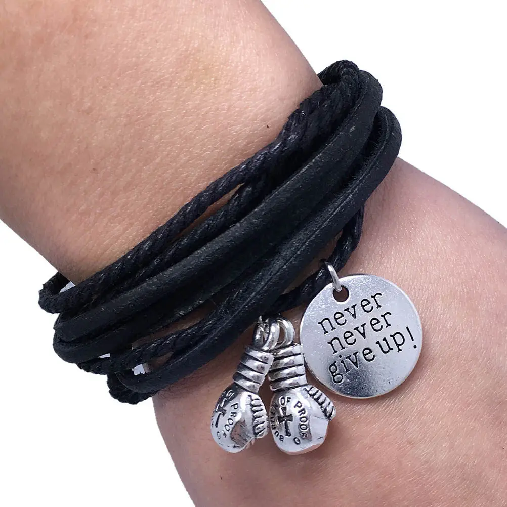 Black Multilayer Boxing Gloves Cord Bracelet Creative English Word Simple Decor Travel Party Stylish Wristband
