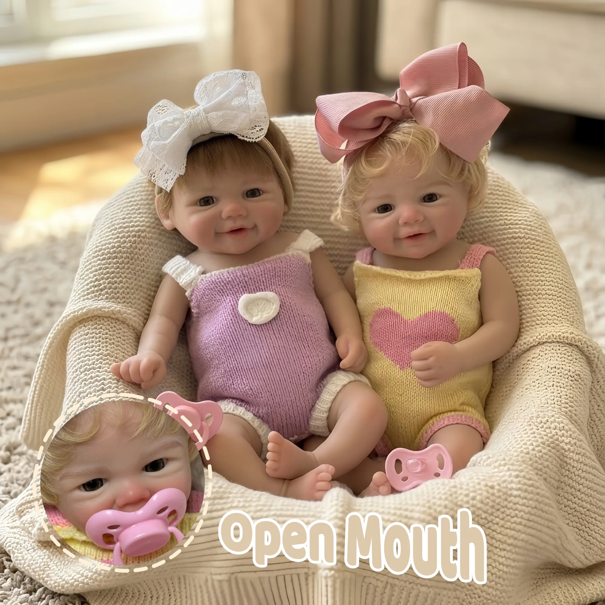 

1PC/2 Styles 33cm Open Mouth&Rooted Hair Solid Silicone Reborn Girl Dolls Lifelike Cute Reborn Dolls bebe reborn de silicona