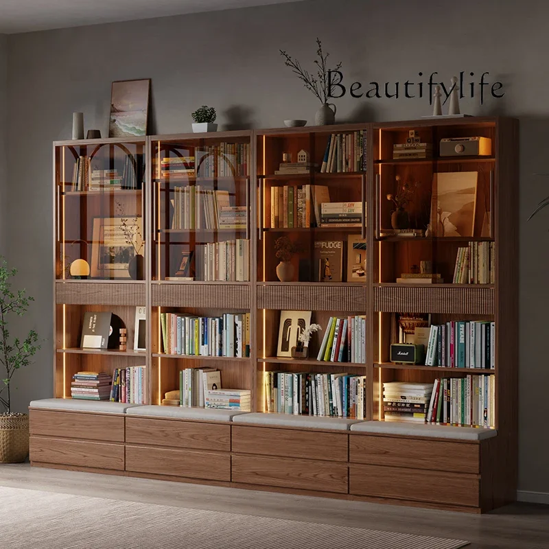 Bookcase integrated whole wall combination full wall with glass door bookcase display living room locker bookshelf against