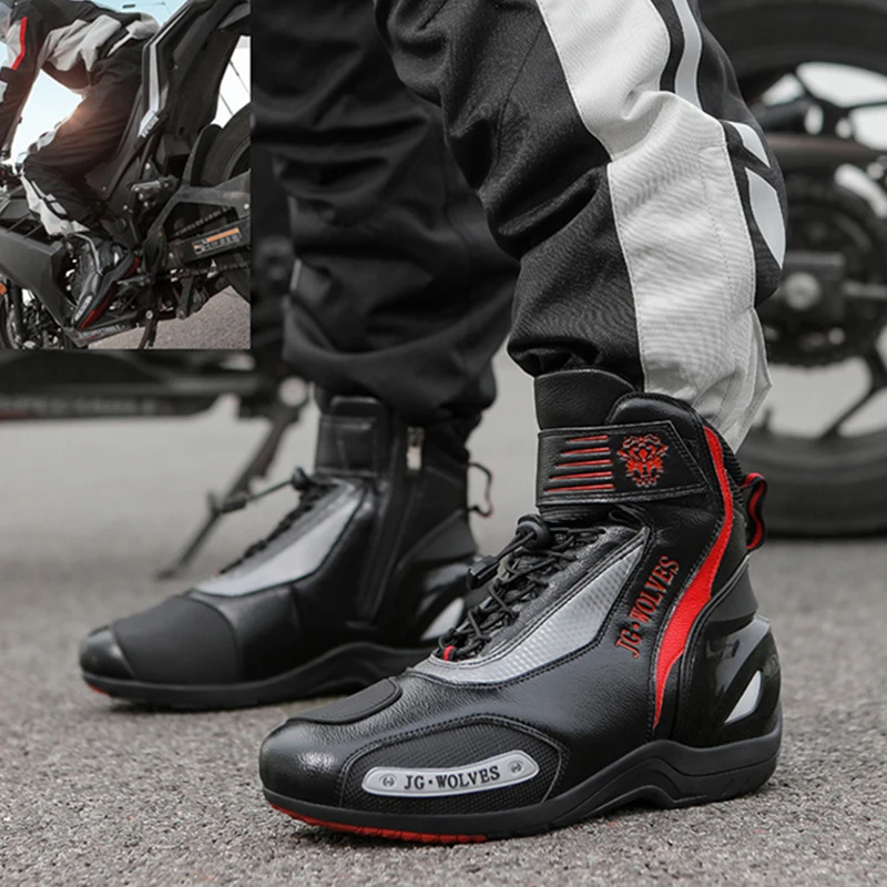 Men's Motorcycle Boots New Leather Wear-Resistant Rubber Anti Slip Motos Protective Shoes Motocross Riding Anti-fall Shoes