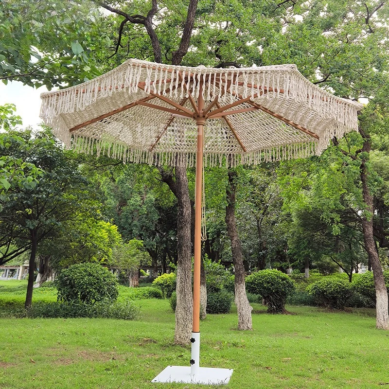Outdoor leisure decoration woven umbrella tassel pagoda aluminum alloy hollow cotton rope middle column umbrella beach umbrella