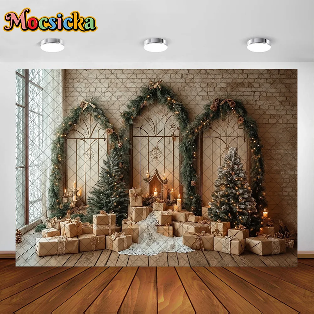 Mocsicka التصوير خلفية شجرة عيد الميلاد نافذة غرفة الديكور الأسرة عيد الميلاد عطلة صورة الخلفيات للصور