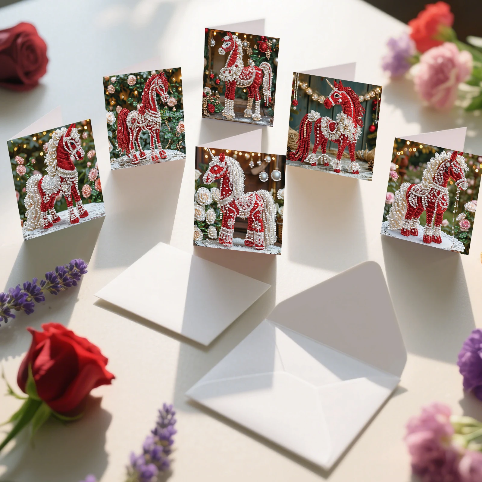 6PCS Diamond Art Painting Greeting Cards Kits,Red Horse DIY Special Shaped Diamond Art congratulation cards Art handmade Gifts - view 6