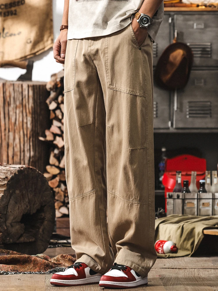 

Мужские повседневные брюки цвета хаки в американском стиле ретро, прямые брюки, осенняя тонкая свободная рабочая одежда, брюки Ci, уличная свободная талия