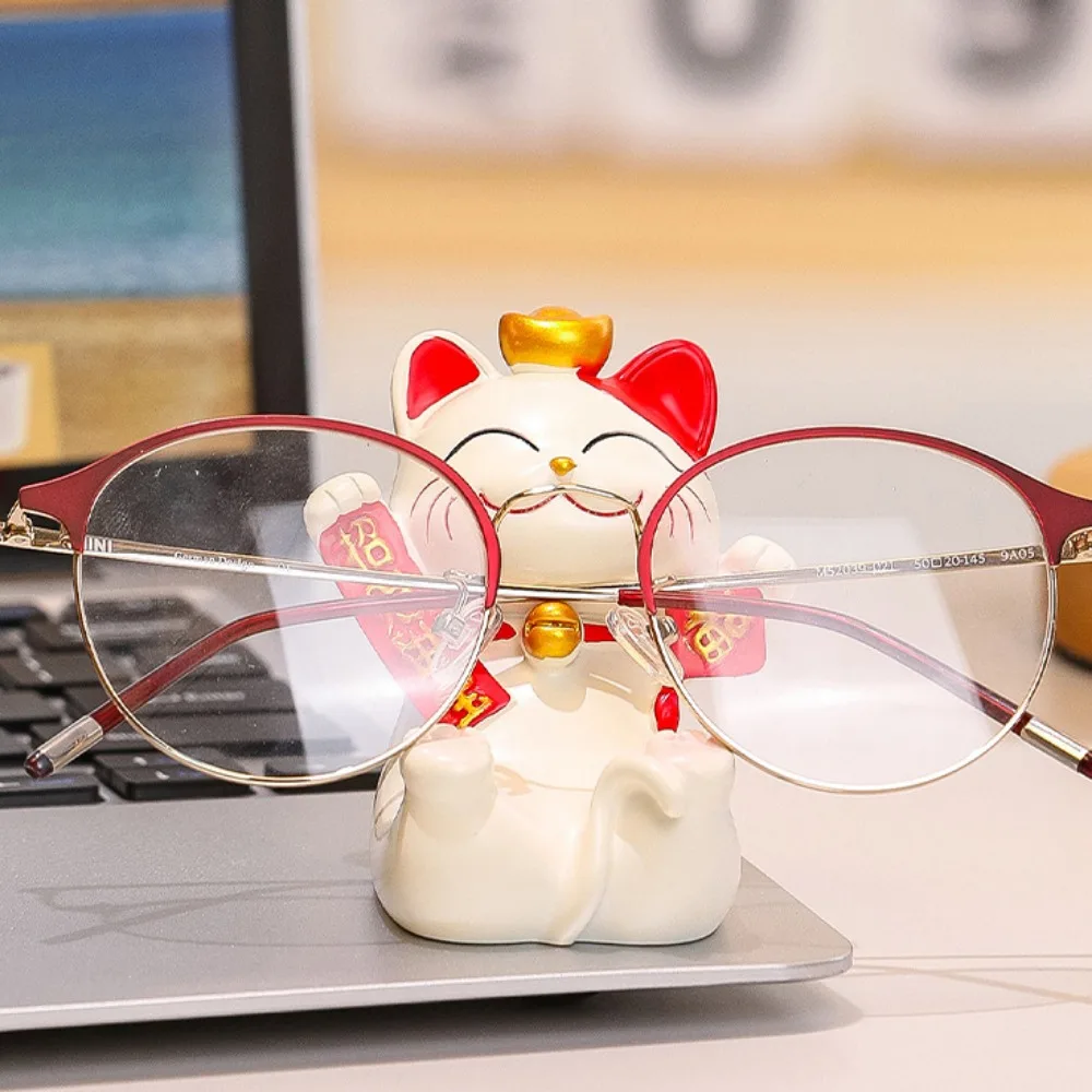 

Figurine Miniature Items Lucky Cat Phone Holder Resin Crafts Exquisite Animal Mobile Phone Stand Chinese Style Realistic