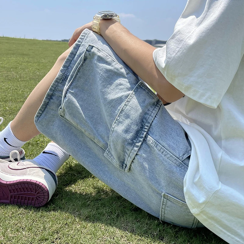 

Summer Thin Denim Workwear Shorts Men's Straight Leg Trendy Brand INS Handsome Youth Casual Versatile Five-Quarter Pants