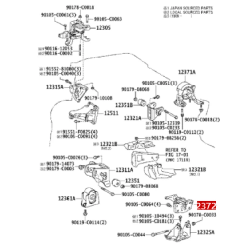 Left engine suspension vibration isolation pad (for transverse engine) 123720T010