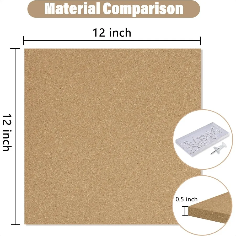 لوحة الفلين لوحة الإعلانات 12x121 2 "سميكة لوحة الفلين البلاط 6 حزمة ذاتية اللصق لوحة دبوس مربعة صغيرة للجدران لوحات الفلين ل #3