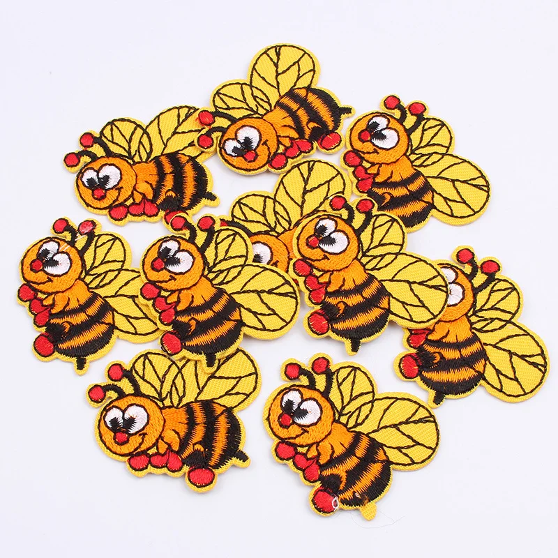 10Pcs/lot Cartoon Honey Patch For Kids Clothes Coat Iron On Embroidery Bee Stickers DIY Children Garments Animal Appliques Badge