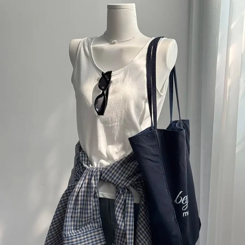 

Korean Hip White Camisole Vest Women Summer Slim Design Casual New Collection Sleeveless Round Neck Loose Versatile Top