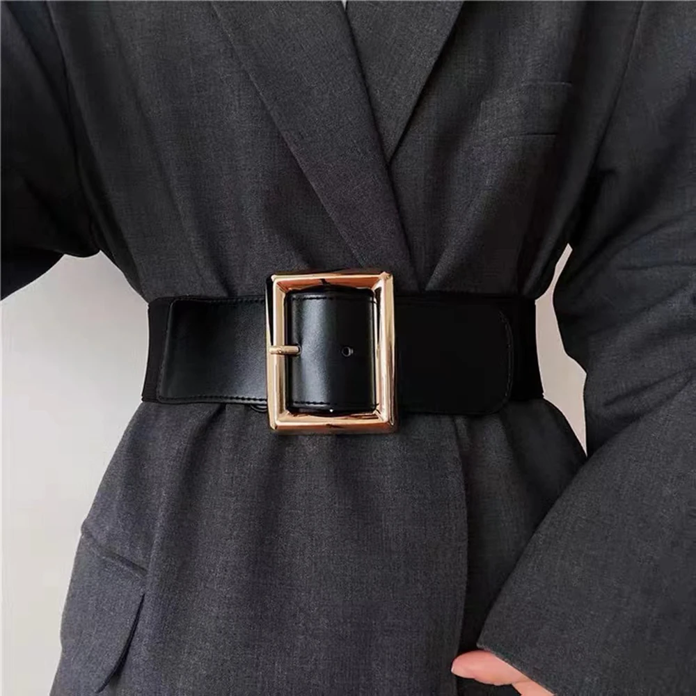 Hebilla de metal Simple, sello de cintura elástico, cinturón de mujer de temperamento negro, cinturón accesorio de moda