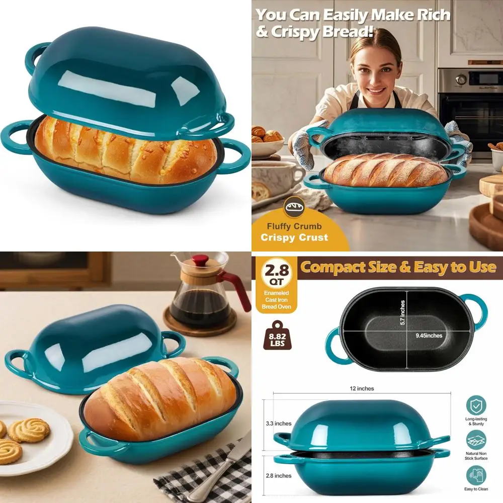 

Enameled Cast Iron Dutch Oven for Bread Baking, 2.8 QT Oval Pot with Lid, Perfect for Sourdough Loaves and Baking Enthusiasts