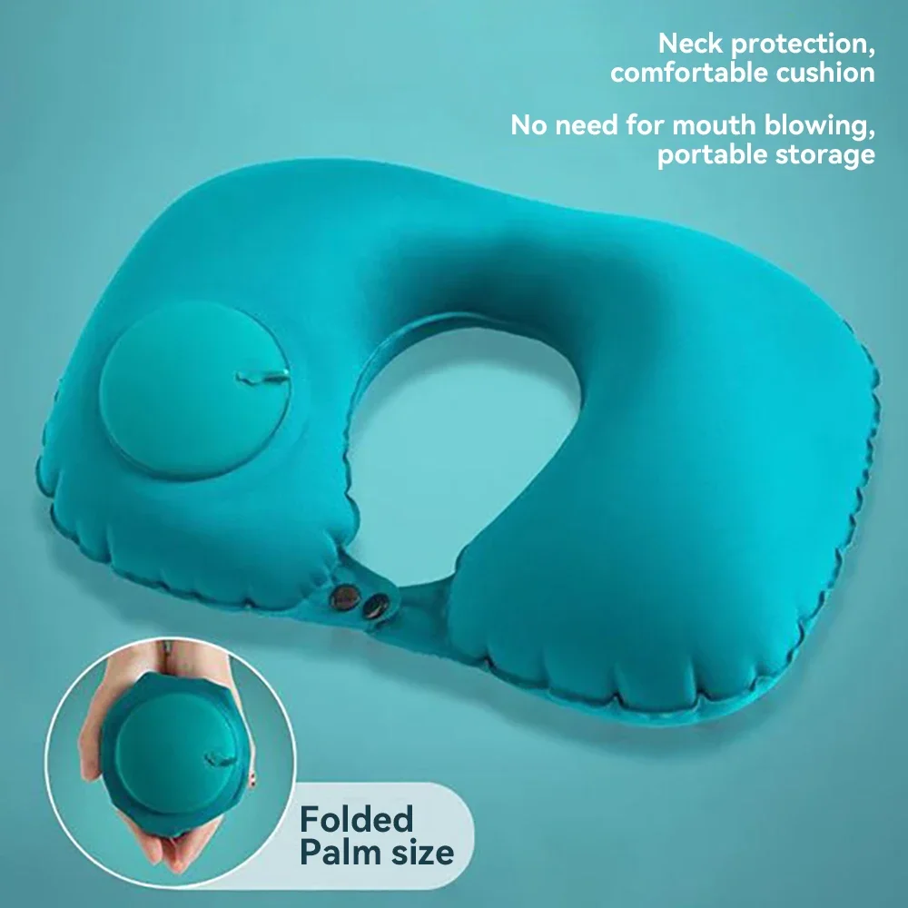 1pc Inflatable Pillow Travel TPU Pressed U-shaped Pillow Outdoor Travel Portable Neck Protection Pillow