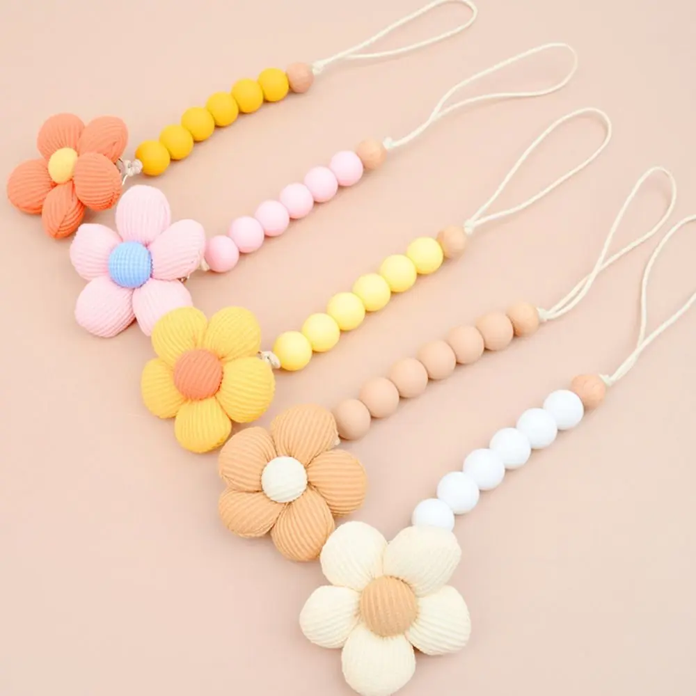 Cartoon Flower Baby Pacifier Chain Wood Adjustable Soother Holder Teether Toys Straps Dummy Clips Nipple Holder Clips Children